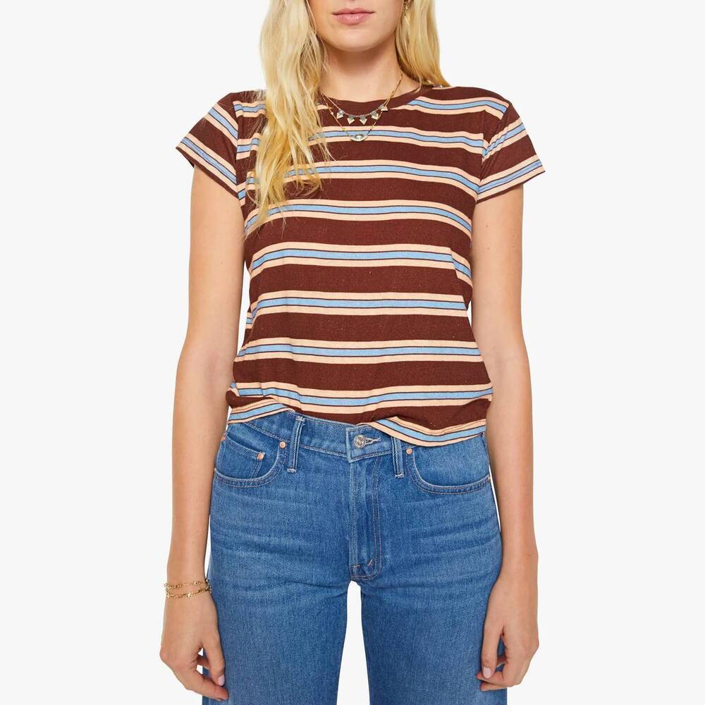 NEW MOTHER boxy goodie goodie jersey tee in rum rasin stripe